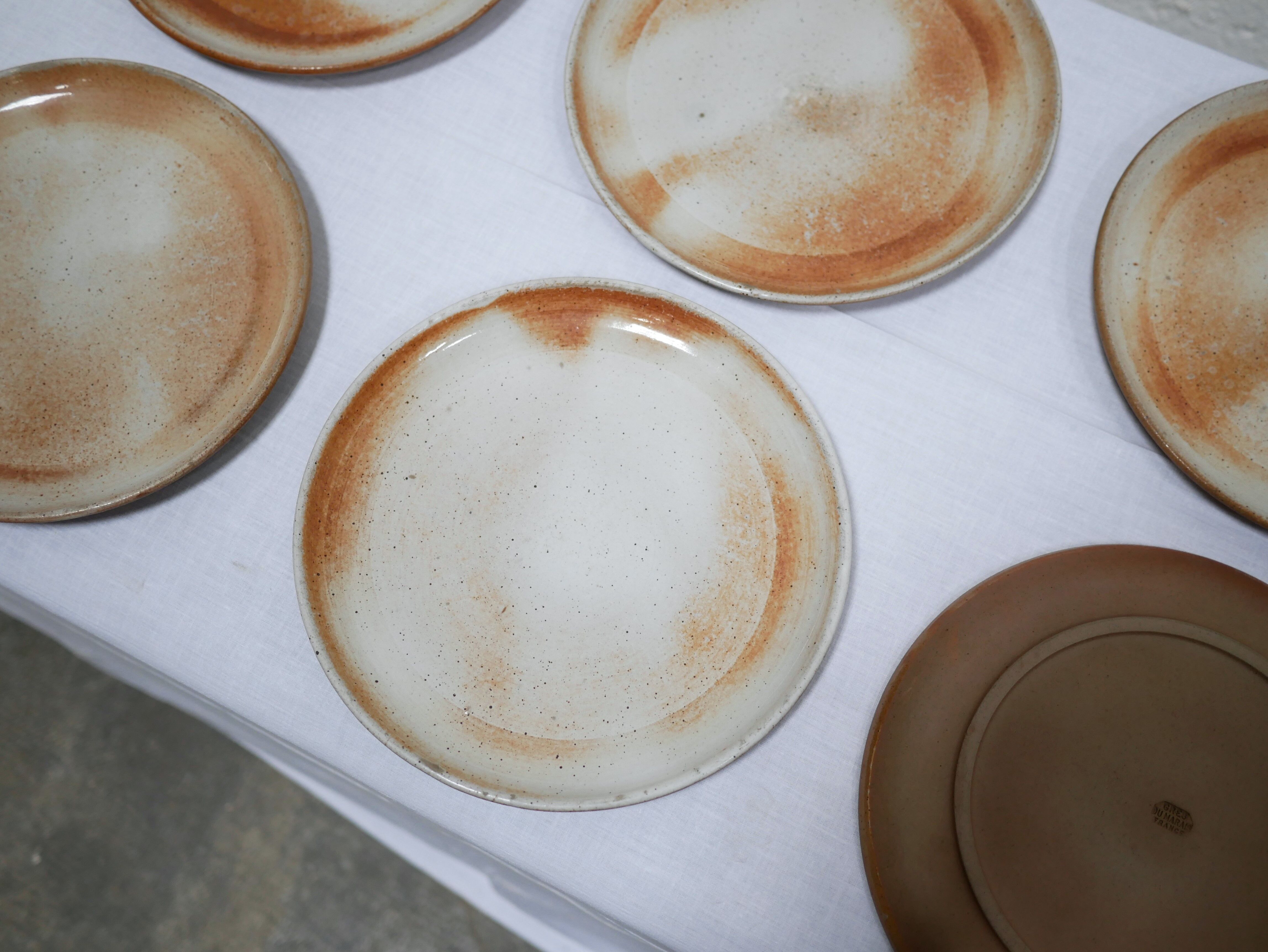 Series of 9 vintage stoneware plates by Les Poteries du Marais, France