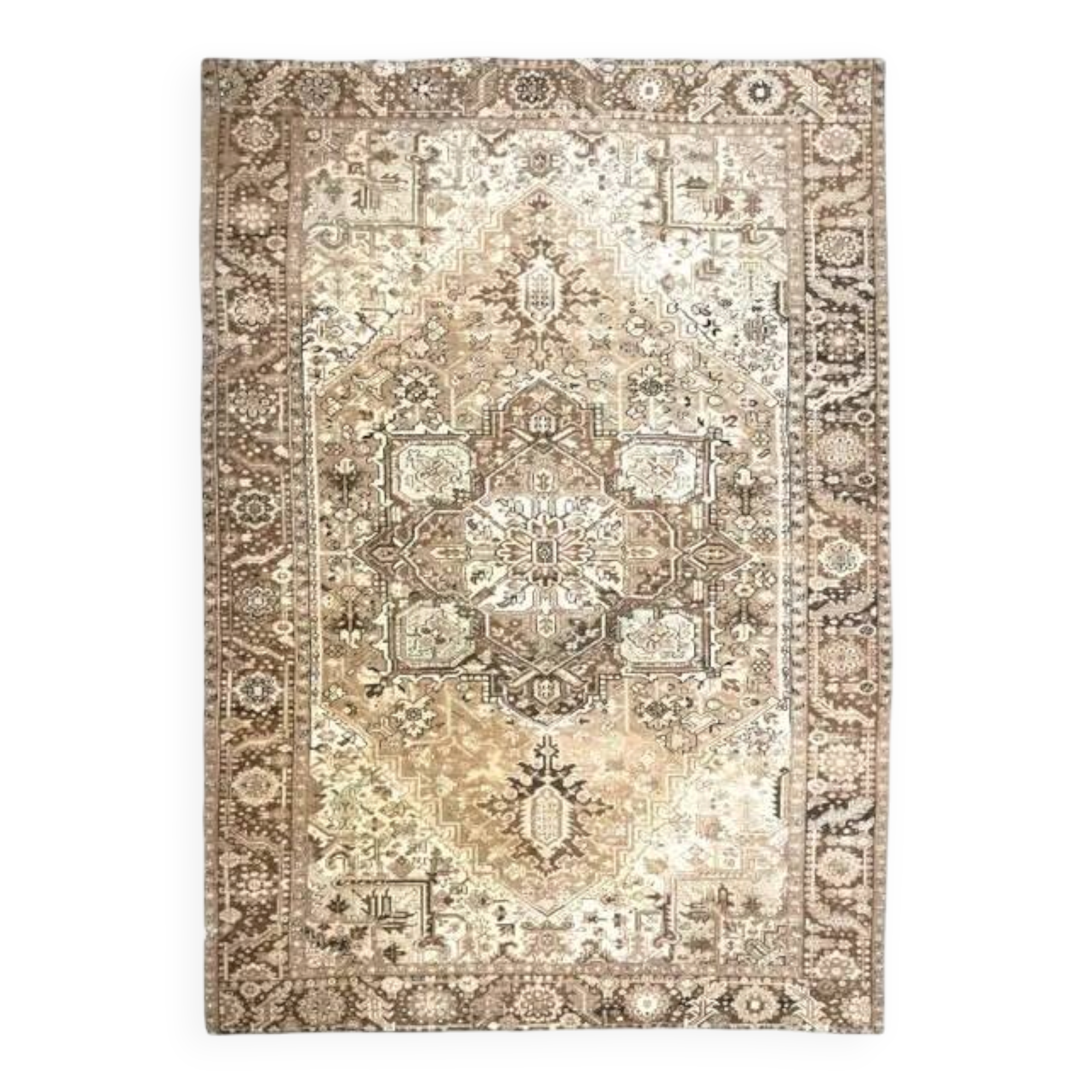1960s Vintage Persian Handmade Wool Cotton Light Brown Area Rug 283x374