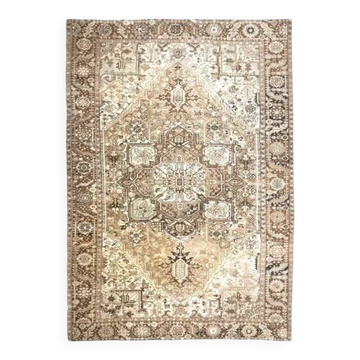 1960s Vintage Persian Handmade Wool Cotton Light Brown Area Rug 283x374