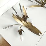 Pair reed and brass leaves sconces