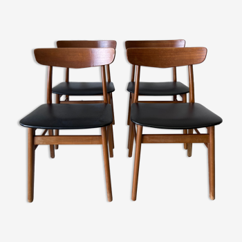 Ensemble de 4 chaises design danoises en teck - skai