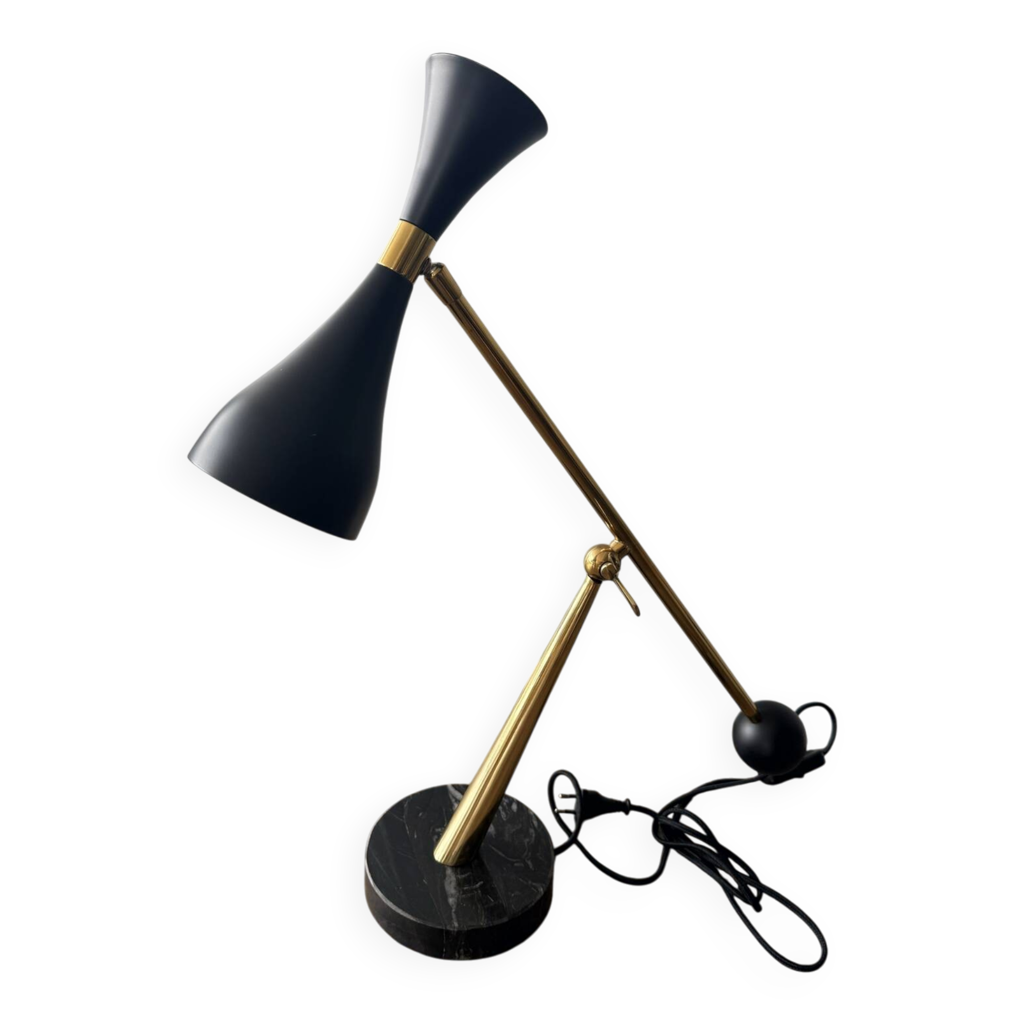 Eichholtz Cordero desk lamp in brass, black metal and marble.