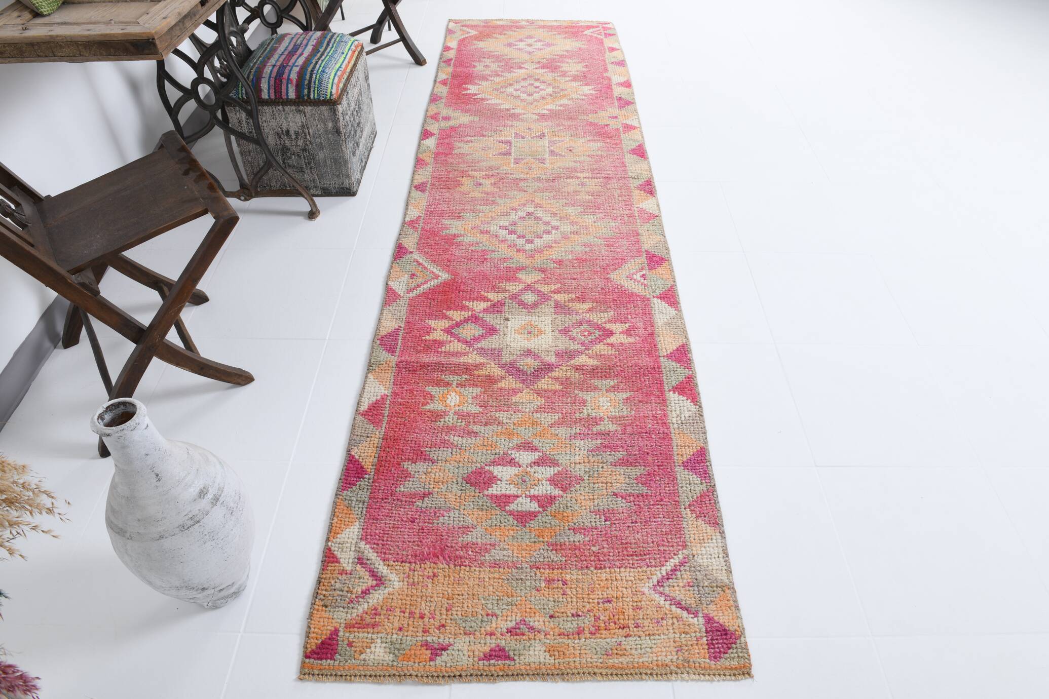 3x10 Rug For Kitchen Pink Turkish Runner Rug, 86x321Cm SK 18318