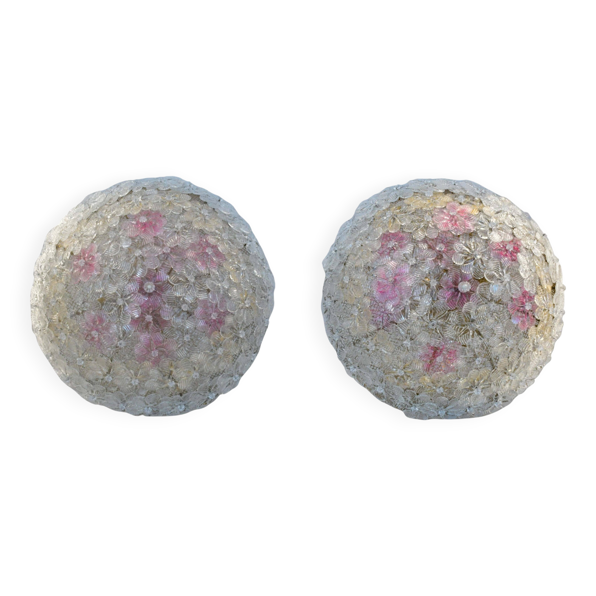 Amazing set of 2 Murano glass ceiling flower by Seguso for Venini