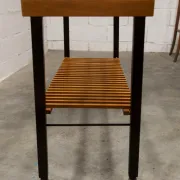 1960s hi-fi cabinet on wheels, teak, black metal, glass
