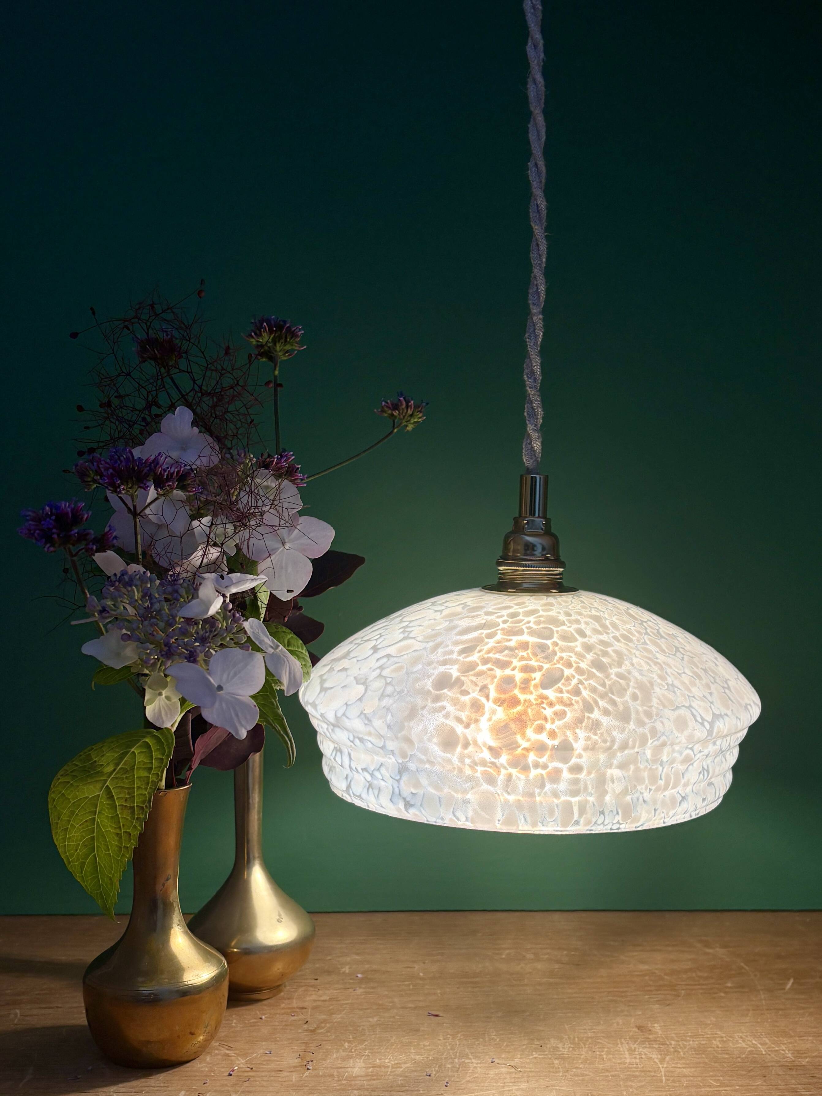 Vintage white Clichy glass lampshade pendant light