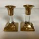 Pair of small brass and glass candlesticks