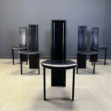 Vintage black leather dining chairs, set of 6, 1980s