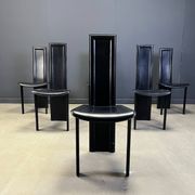 Vintage black leather dining chairs, set of 6, 1980s