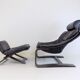 Nelo Kroken leather chair with ottoman by Ake Fribytter