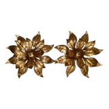Pair of Florentine Wall Lamps / Ceiling Lights Golden Metal Leaves