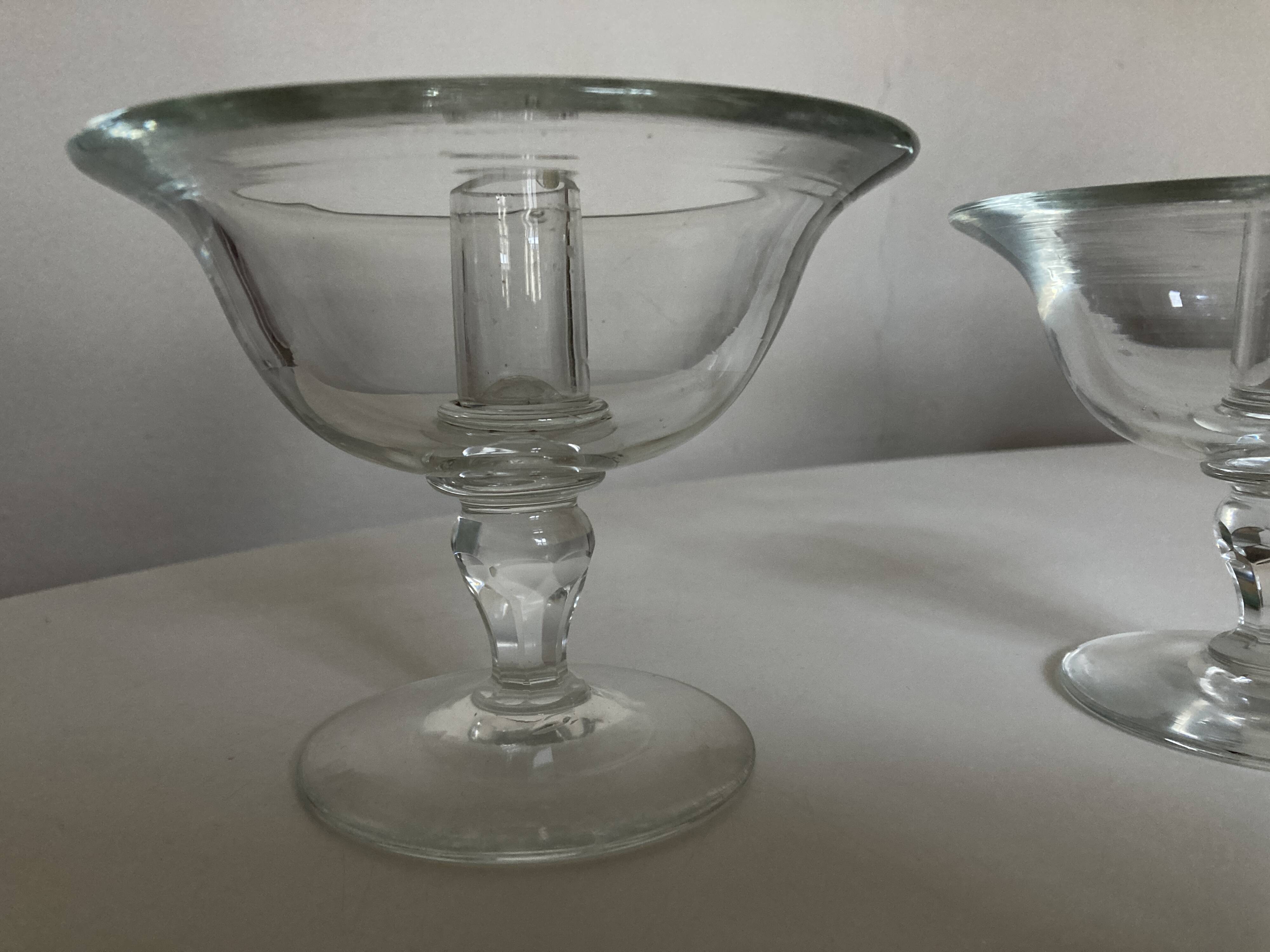 Pair of 19th century Medici glass candlesticks with button feet