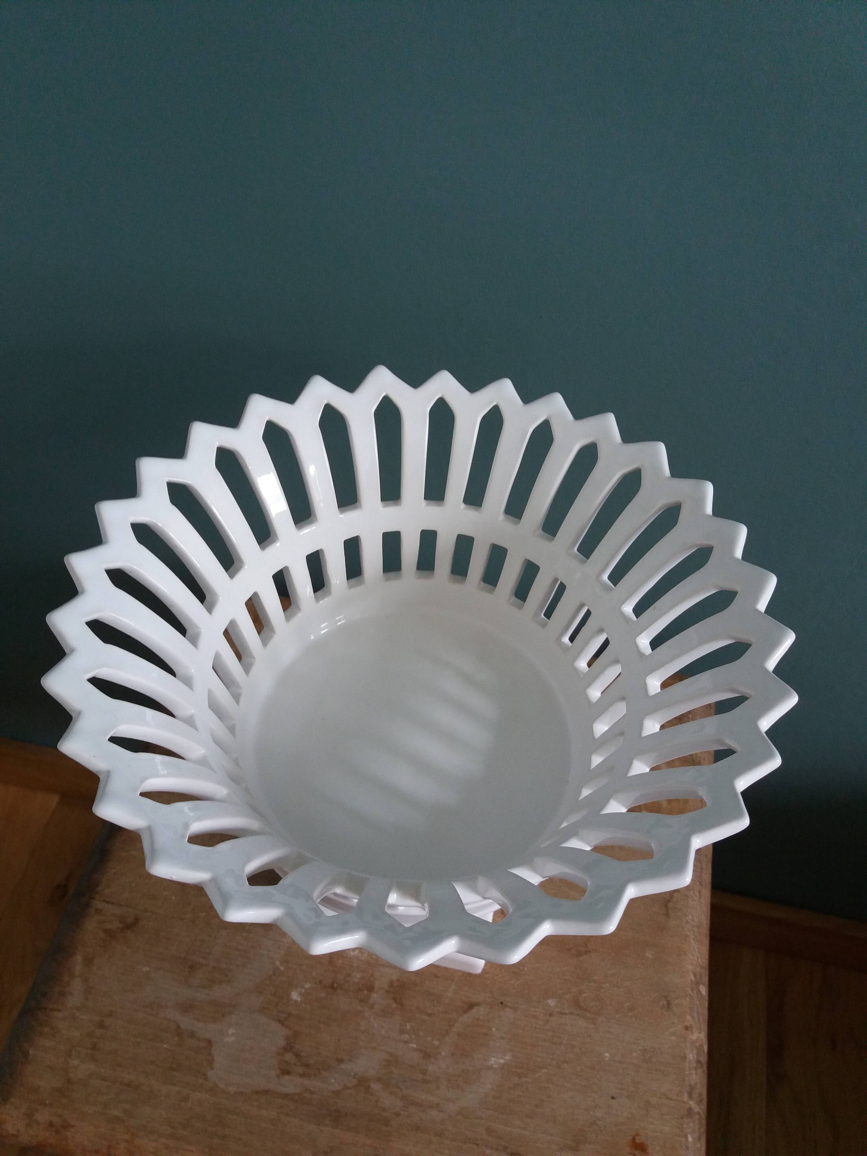 Malicorne Bourg-Joly openwork fruit bowl signed Moreau