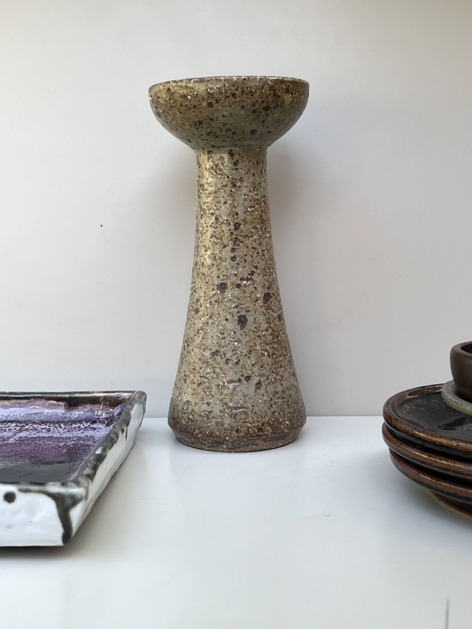 Glazed stoneware vase-candle holder, Alain Blanchard, Poterie du Méjou 1970