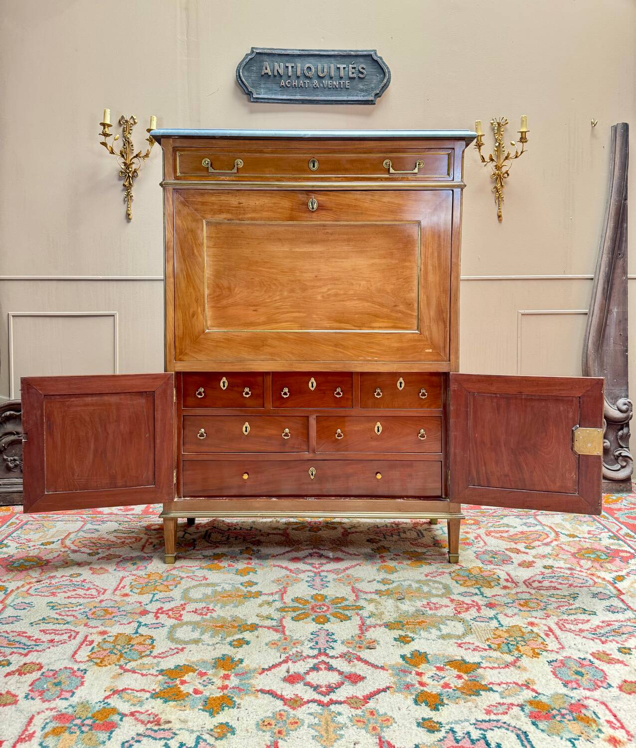 Lebrund Jean-Baptiste Louis XVI period mahogany secretary stamped