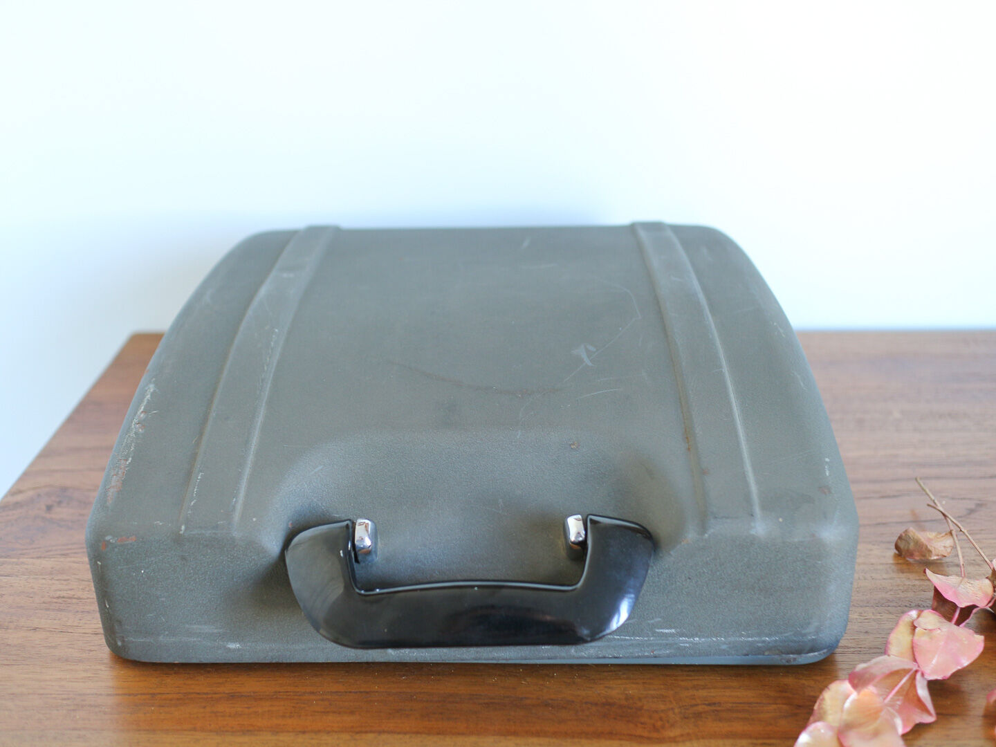 Japy grey-green typewriter with crate