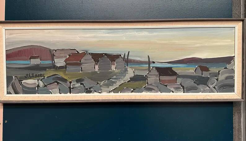 XL Original Swedish Oil on Canvas “Coastal Village” by Bo Sjöberg –Signed