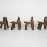 Set of four solid oak dining chairs, The Netherlands 1970's