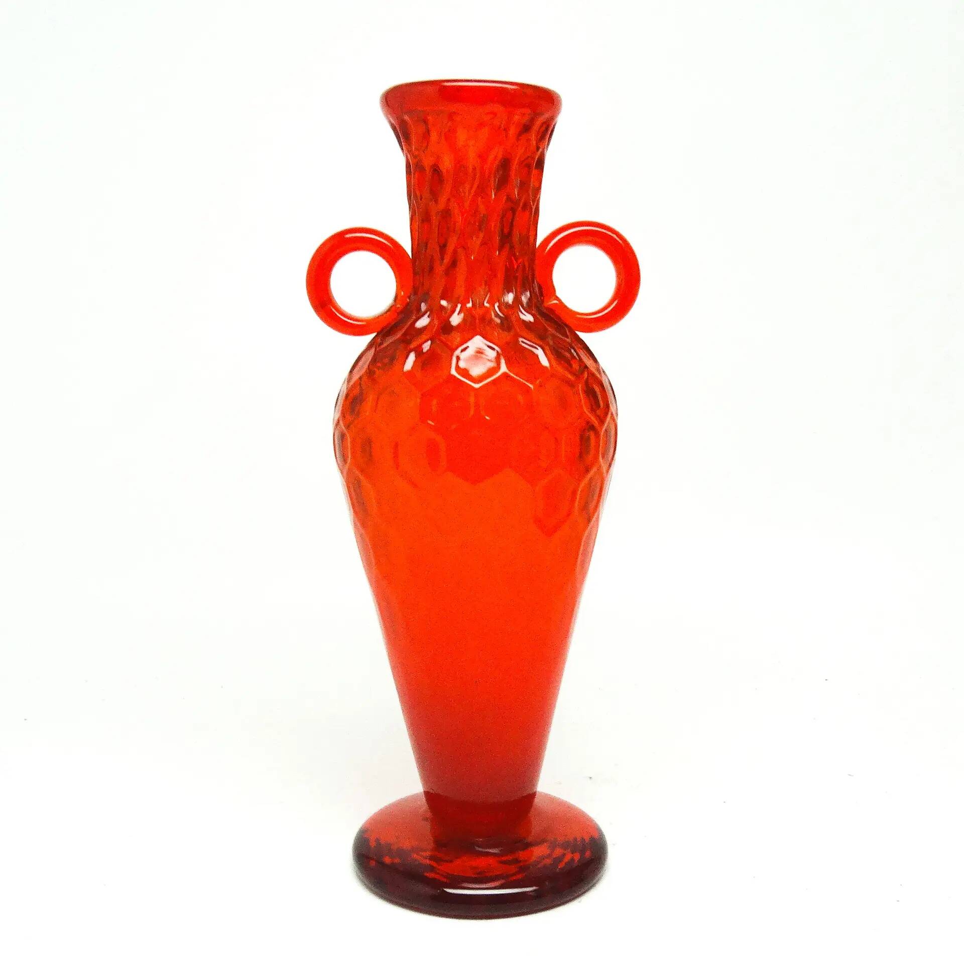 Vase, modernism, red glass, designed by M. Gołogórski, Poland, 1970s