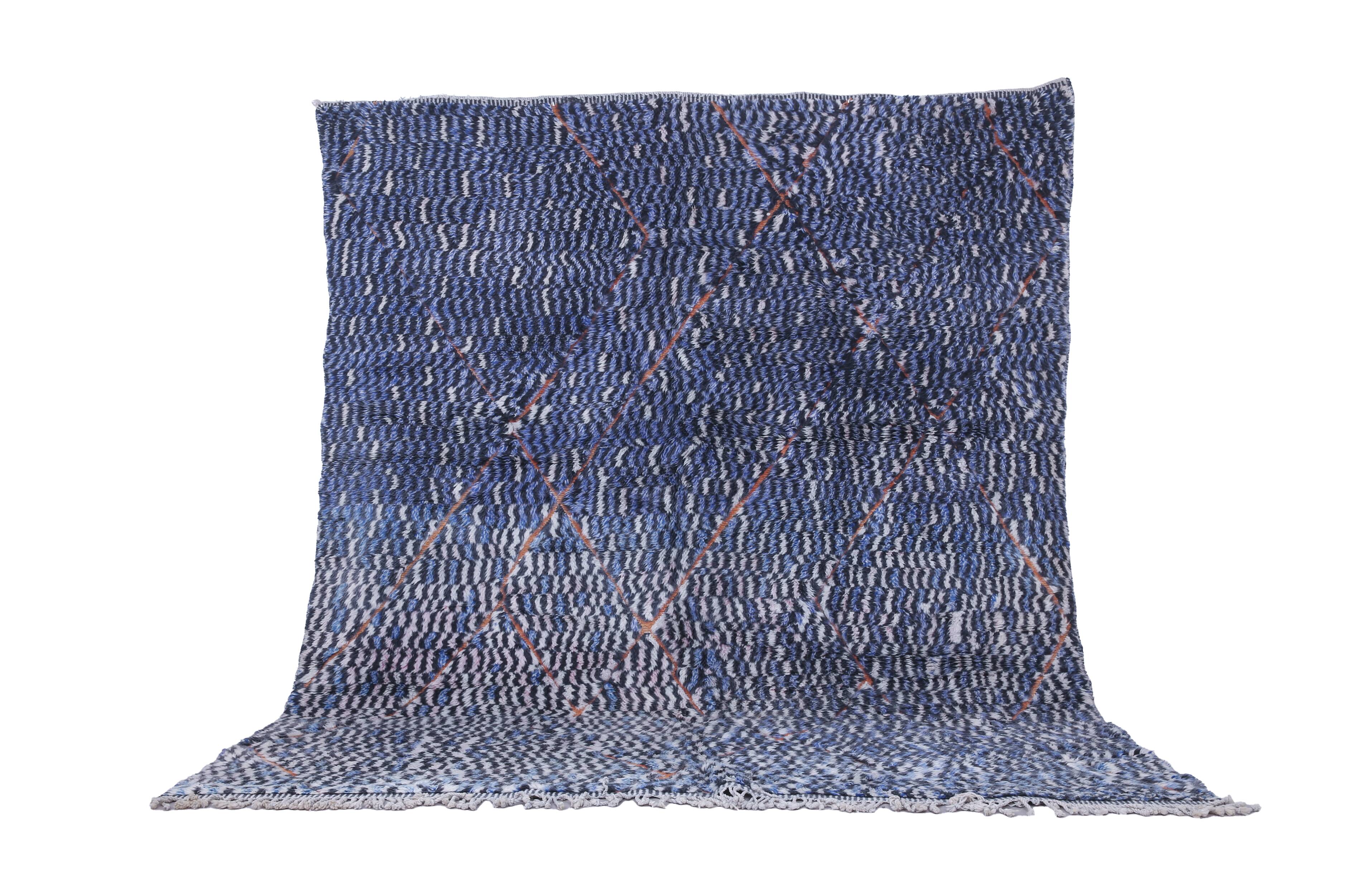 Blue Handmade Beni merirt Rug 258 x 305 cm - Abstract Wool Rug - Berber Rug