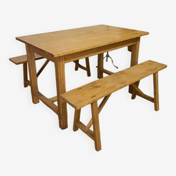 Solid oak farm table and benches