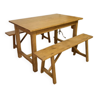Solid oak farm table and benches