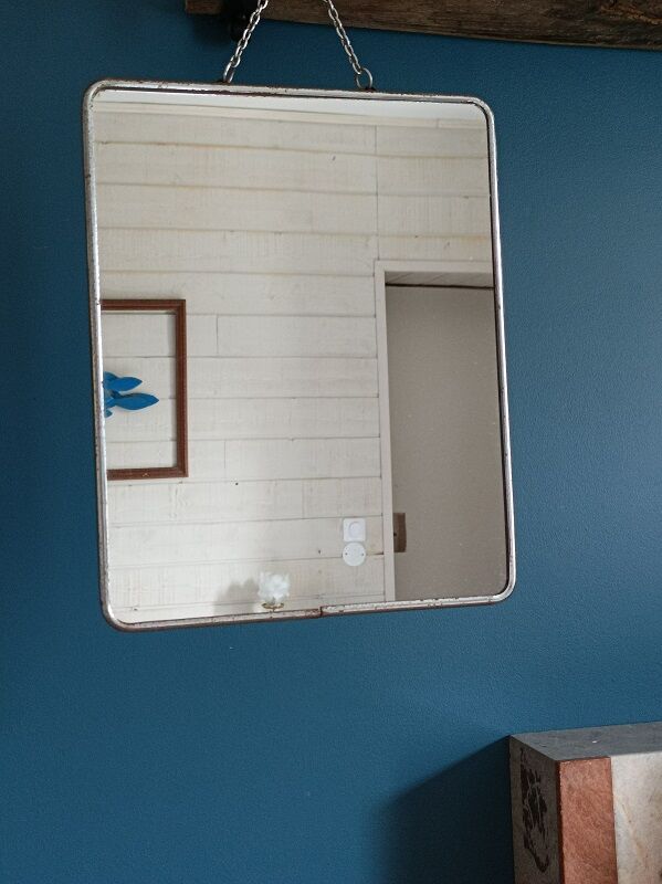 Barber mirror surround patinated chromed metal