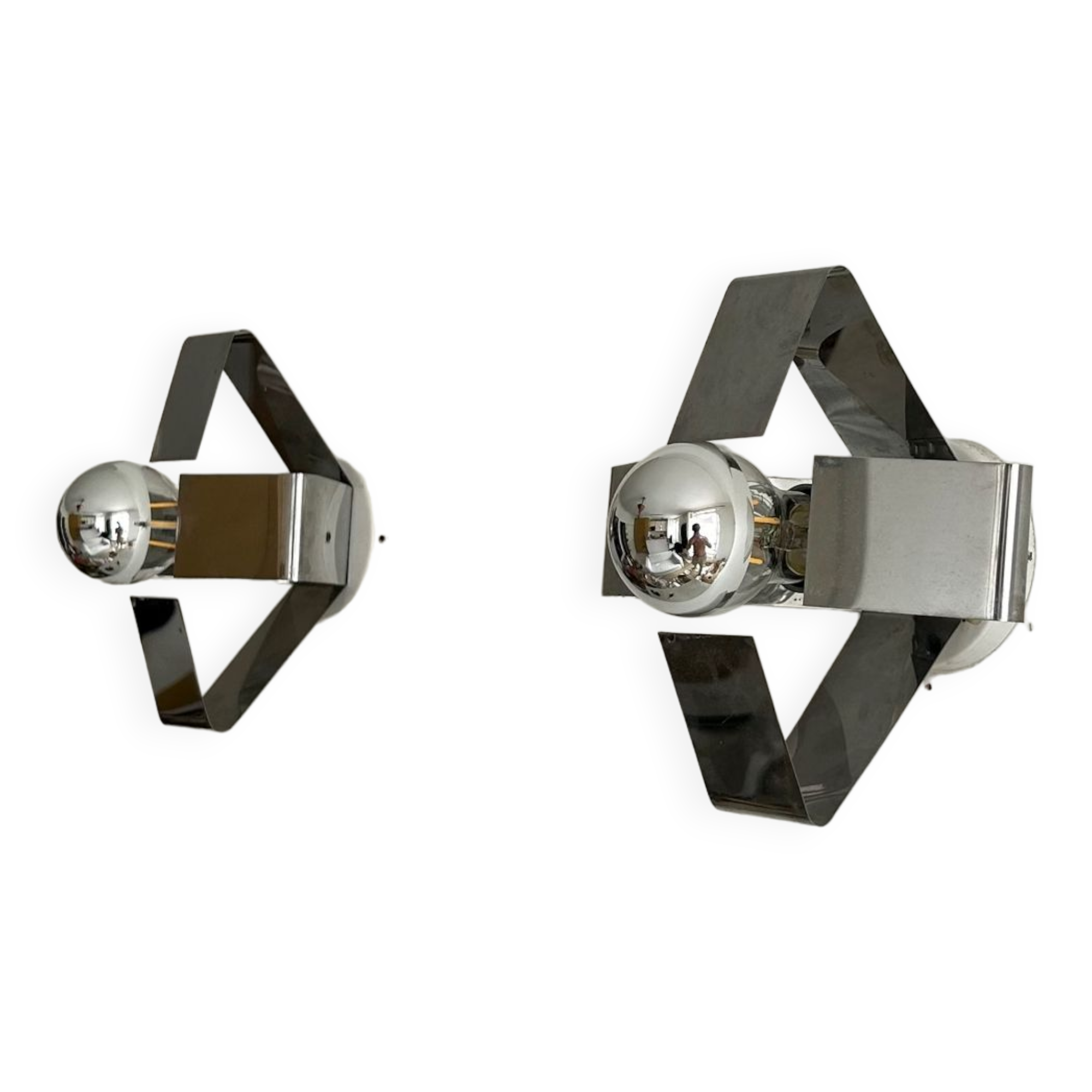 Pair of wall lamps in chromed metal France 1970