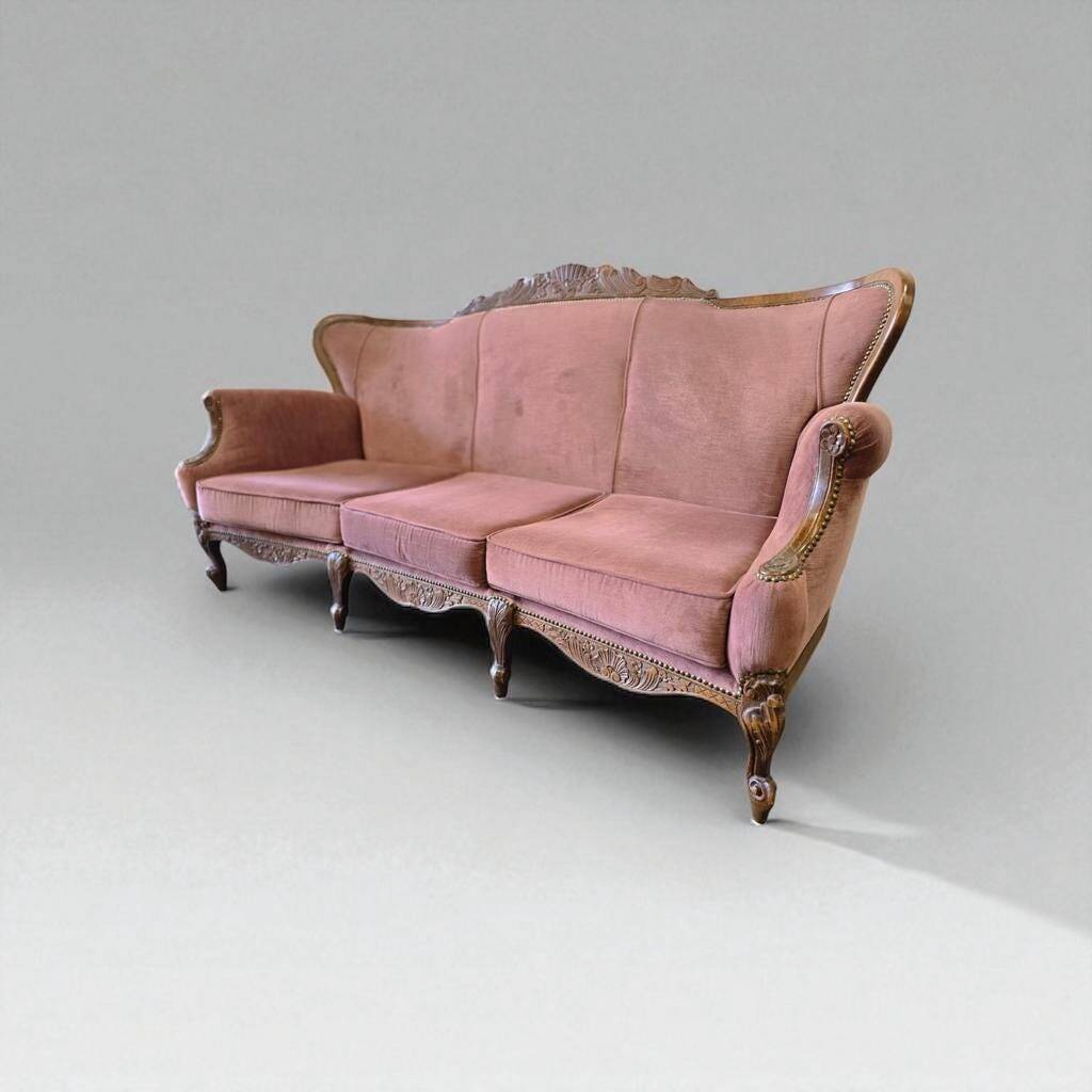 Fauteuil / canapé / trois places baroque vintage rose poudré