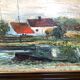 Canal landscape painting oil on panel signed