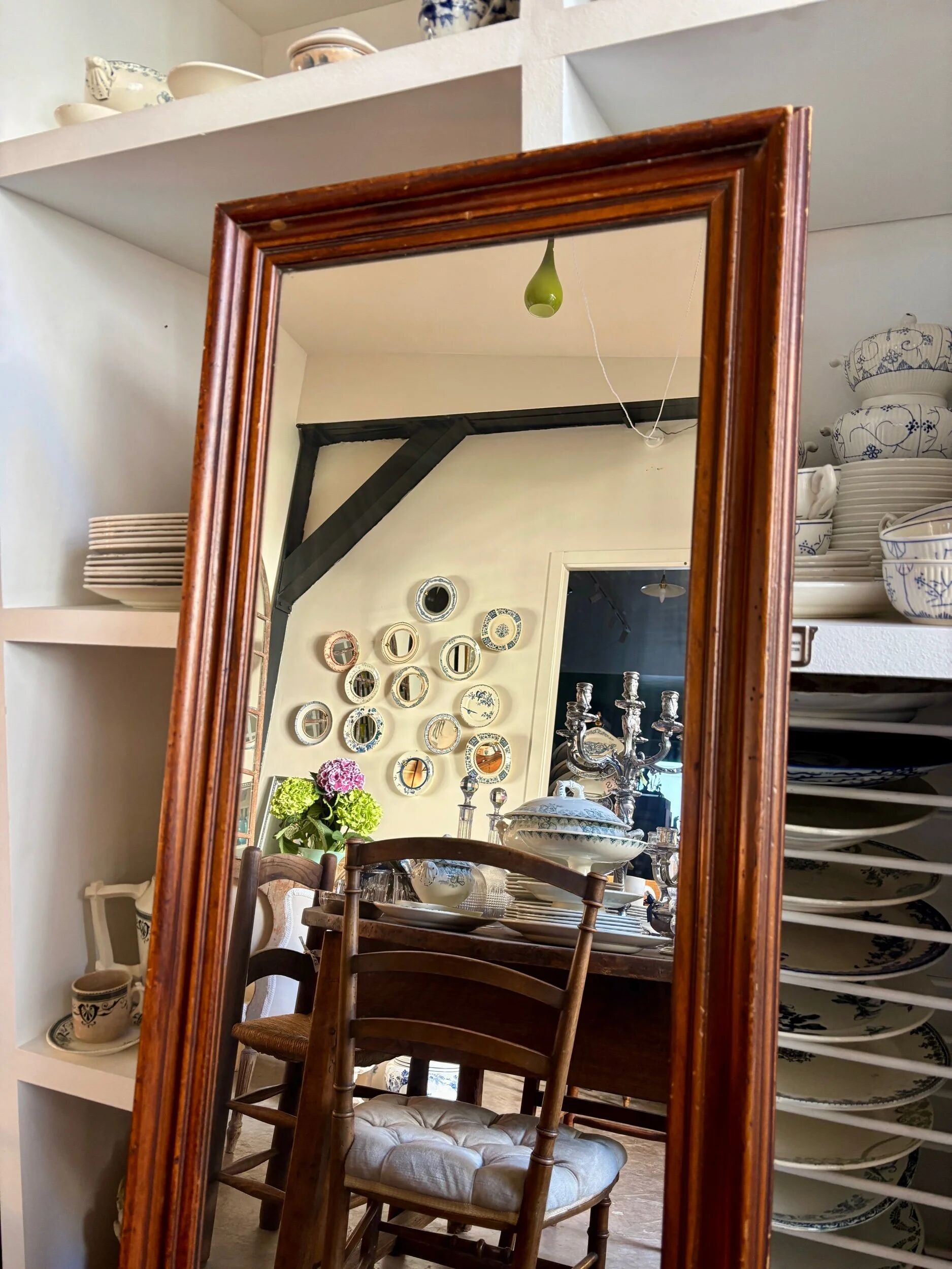 Rectangular mirror in dark wood 139 x 51 cm
