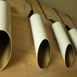 Set of 5 large cylindrical white and gold cinema pendants 1970s