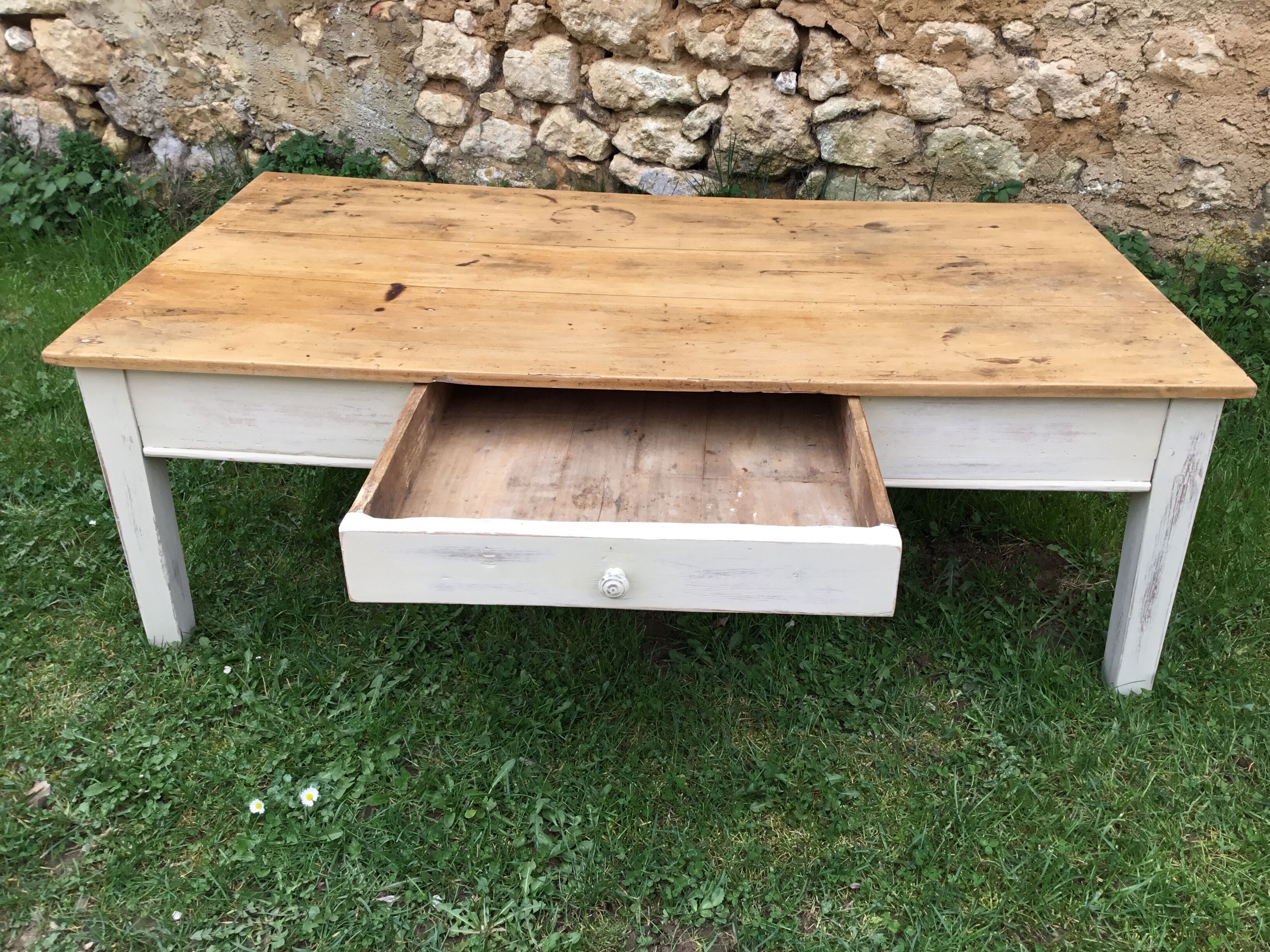 Old white wooden coffee table