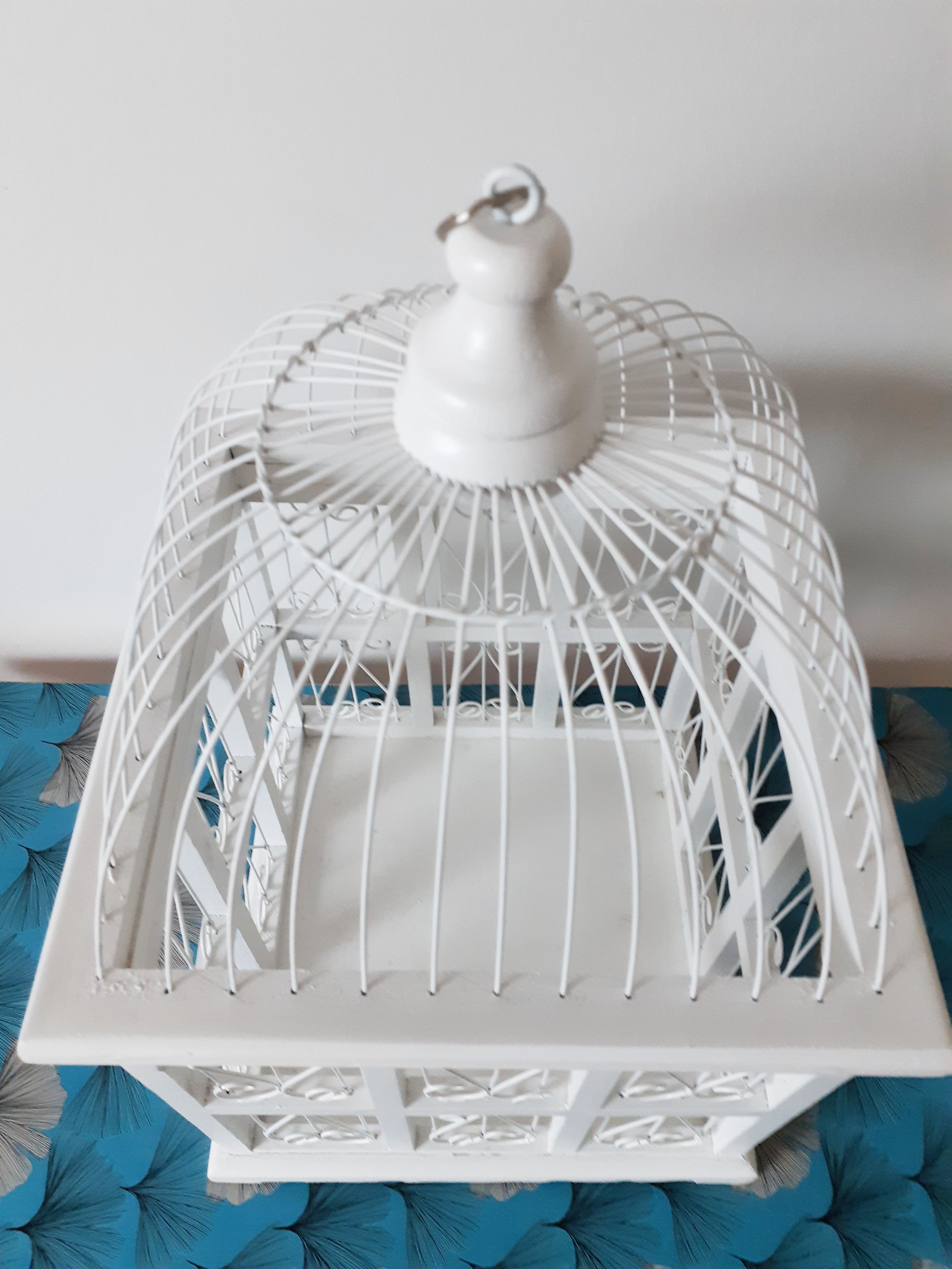 Vintage white cage for wood and metal decoration