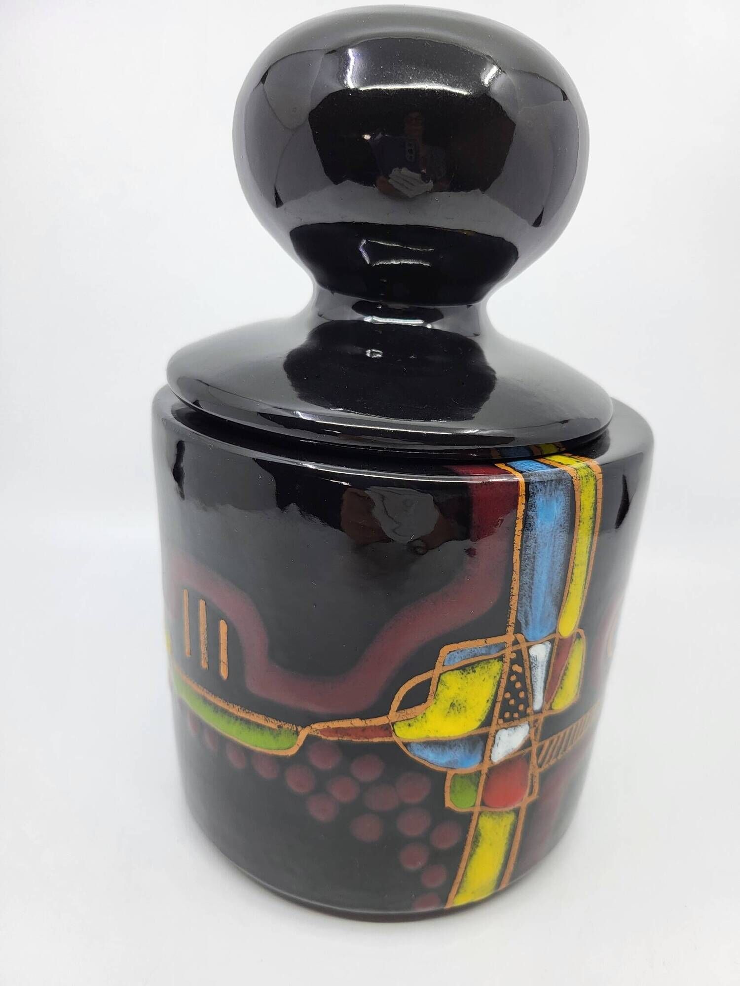 Covered pot or Bonbonnière, Verzolini in black ceramic, Italy 1960.