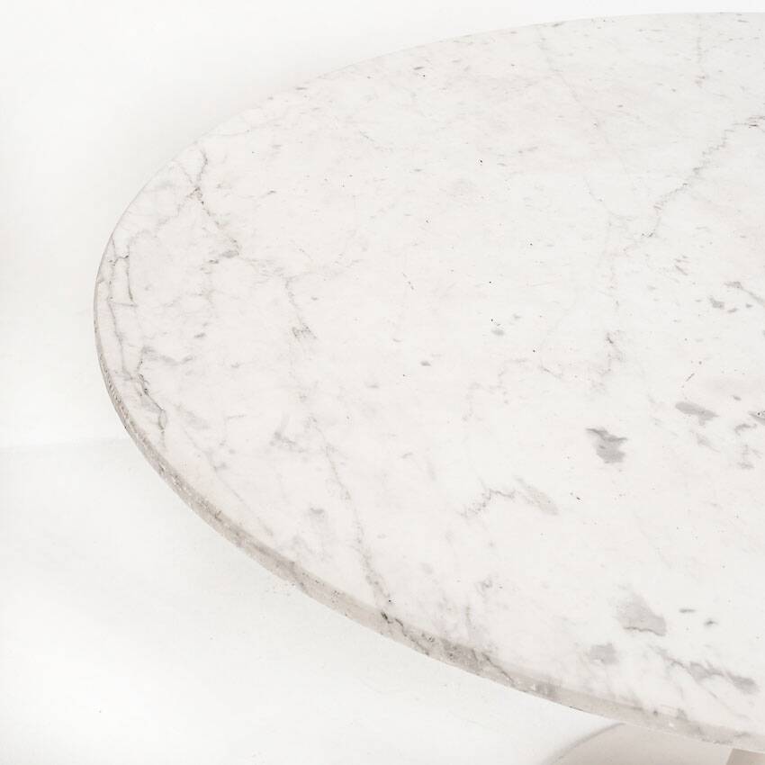 Vintage table with tulip base in white marble and Grosfillex base. France, 1960s