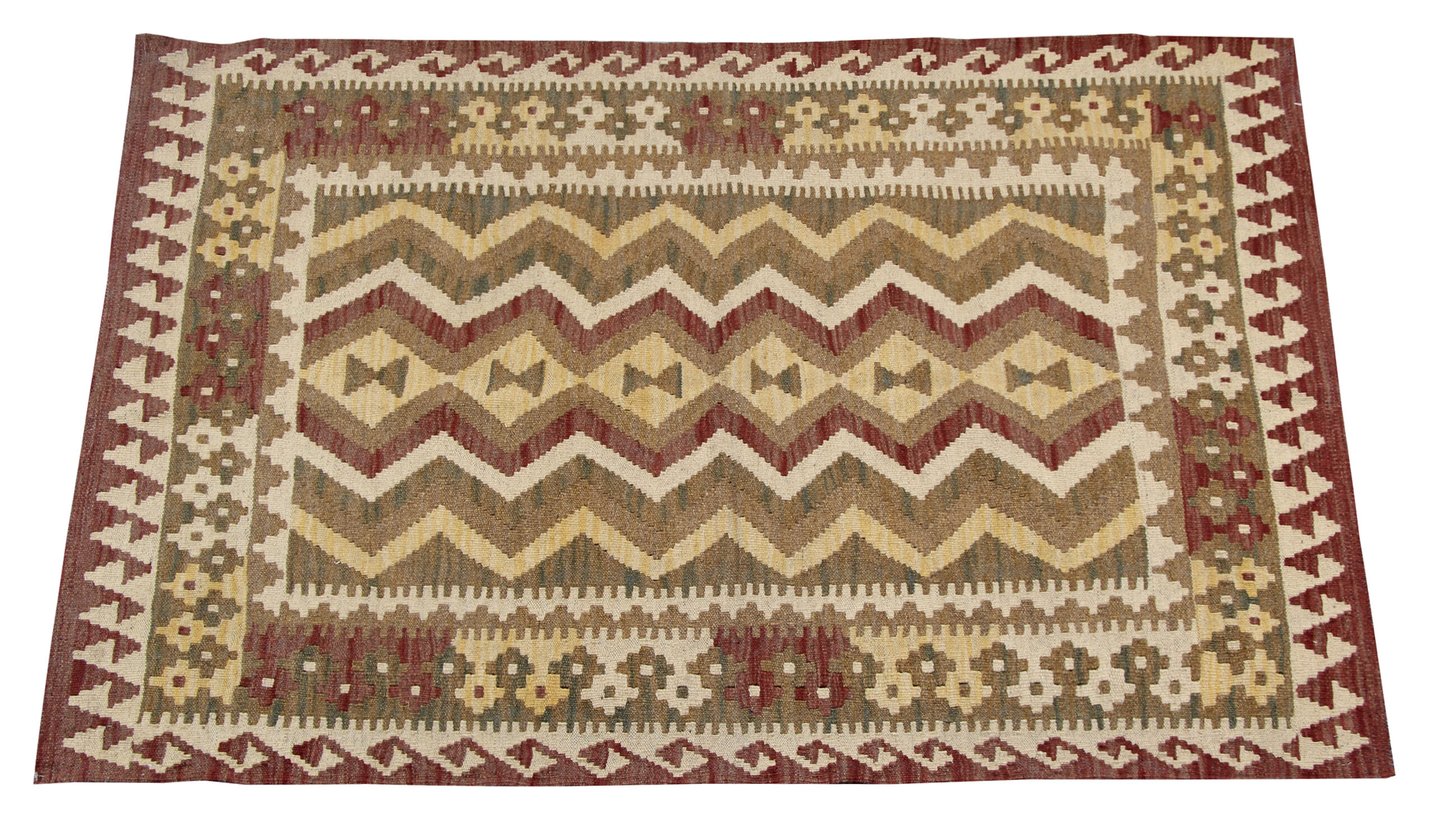 Geometric kilim rug, brown cream handmade flat-weave rug102x152cm