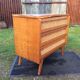 Vintage oak-plated chest of drawers and rattan with compass base as it is.