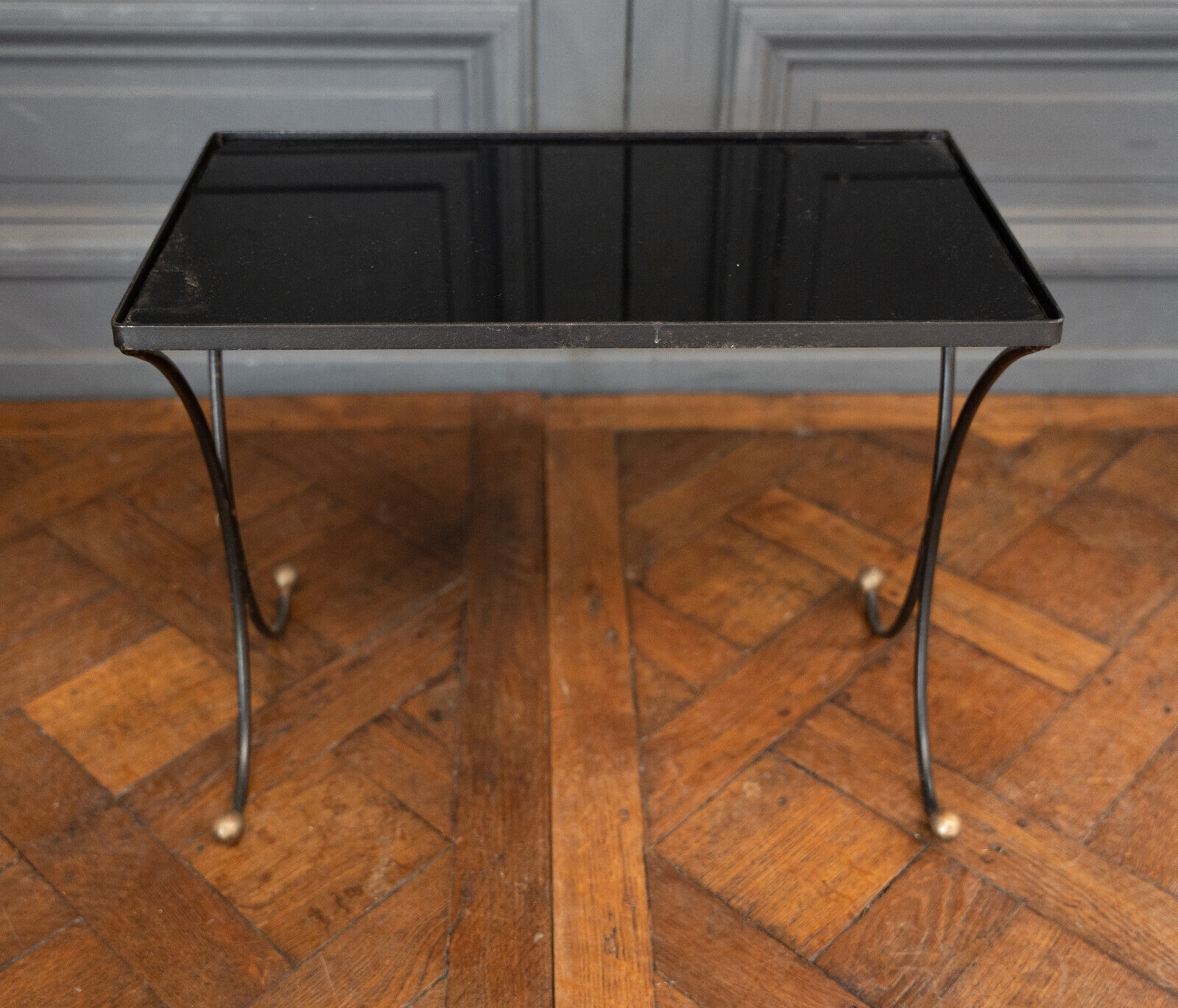 Side table end of sofa 1960 smoked glass gilded base