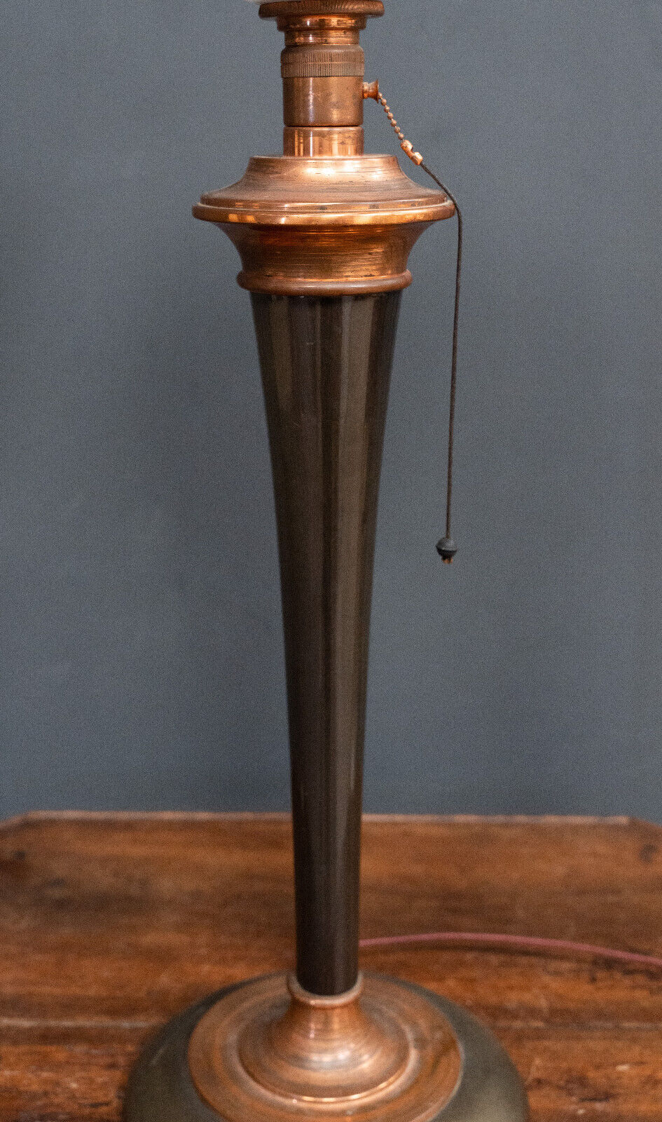 White Mazda opaline lamp on stand in wood and brass