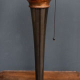 White Mazda opaline lamp on stand in wood and brass
