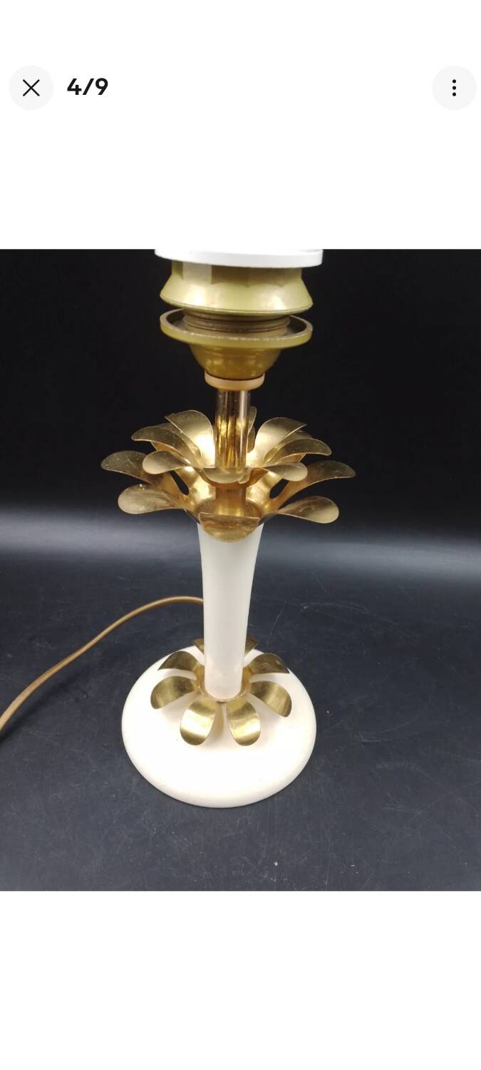 lampe à poser Maison Le Dauphin Palmier en laiton et bois