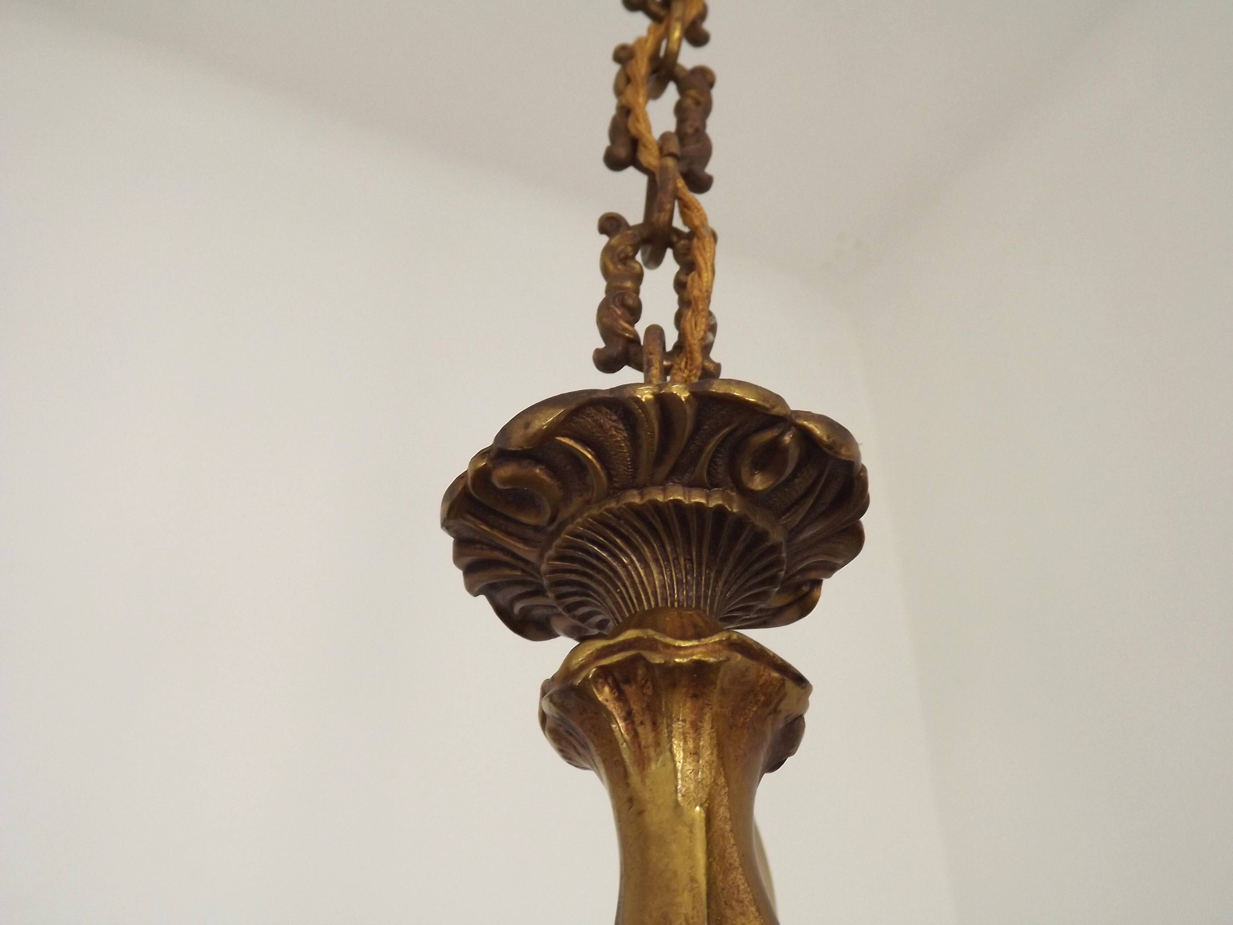 French Antique Art Nouveau Style 3-Light Quality Bronze Chandelier