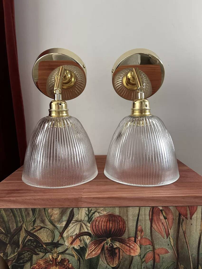 Pair of holophane type wall lights