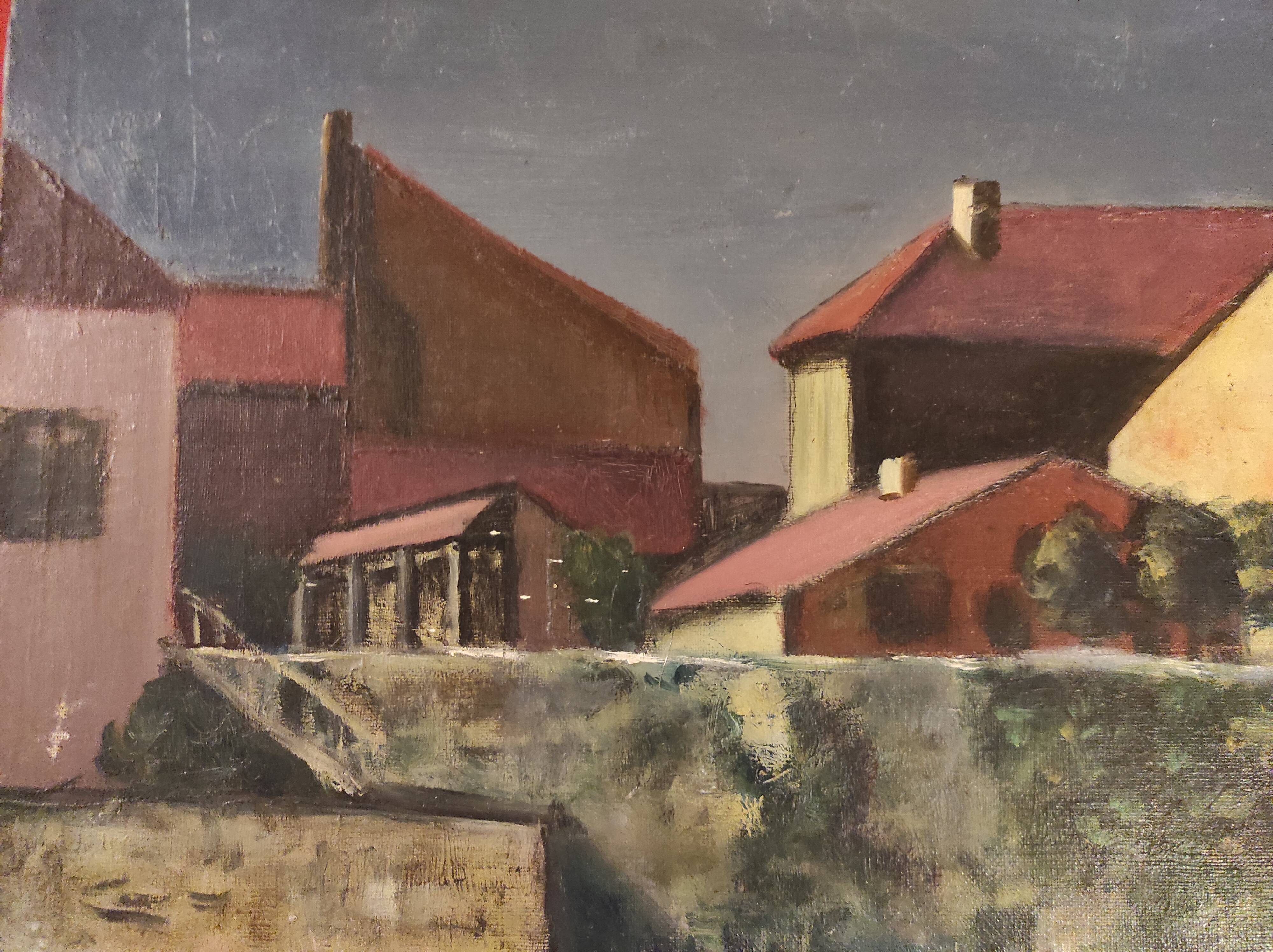 French vintage oil painting on canvas, signed A. Lahour, 1964