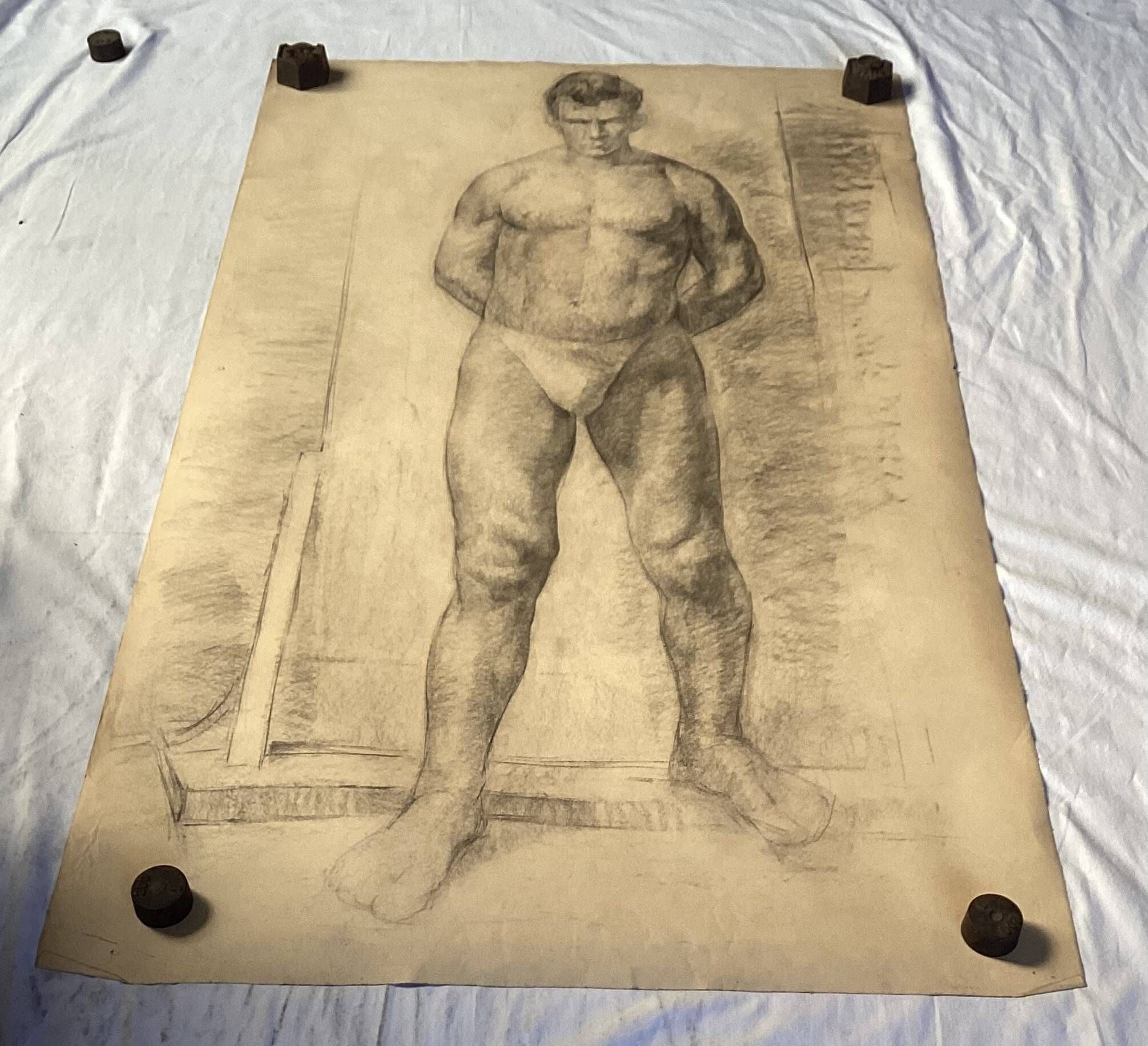 Large drawing of a man signed around 1943 pencil on paper dimensions: height -120cm-
