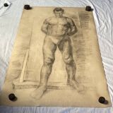 Large drawing of a man signed around 1943 pencil on paper dimensions: height -120cm-