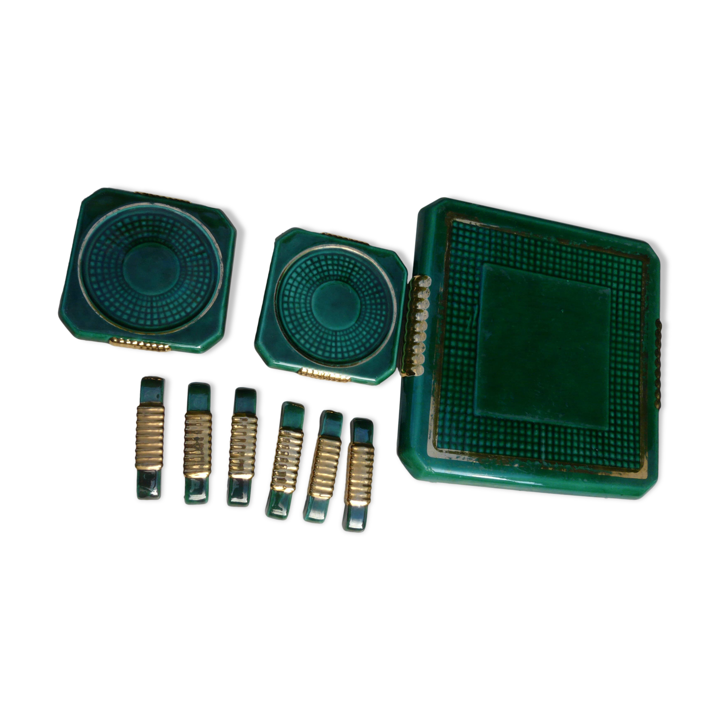 Art Deco dish rest, coasters and knife holder set