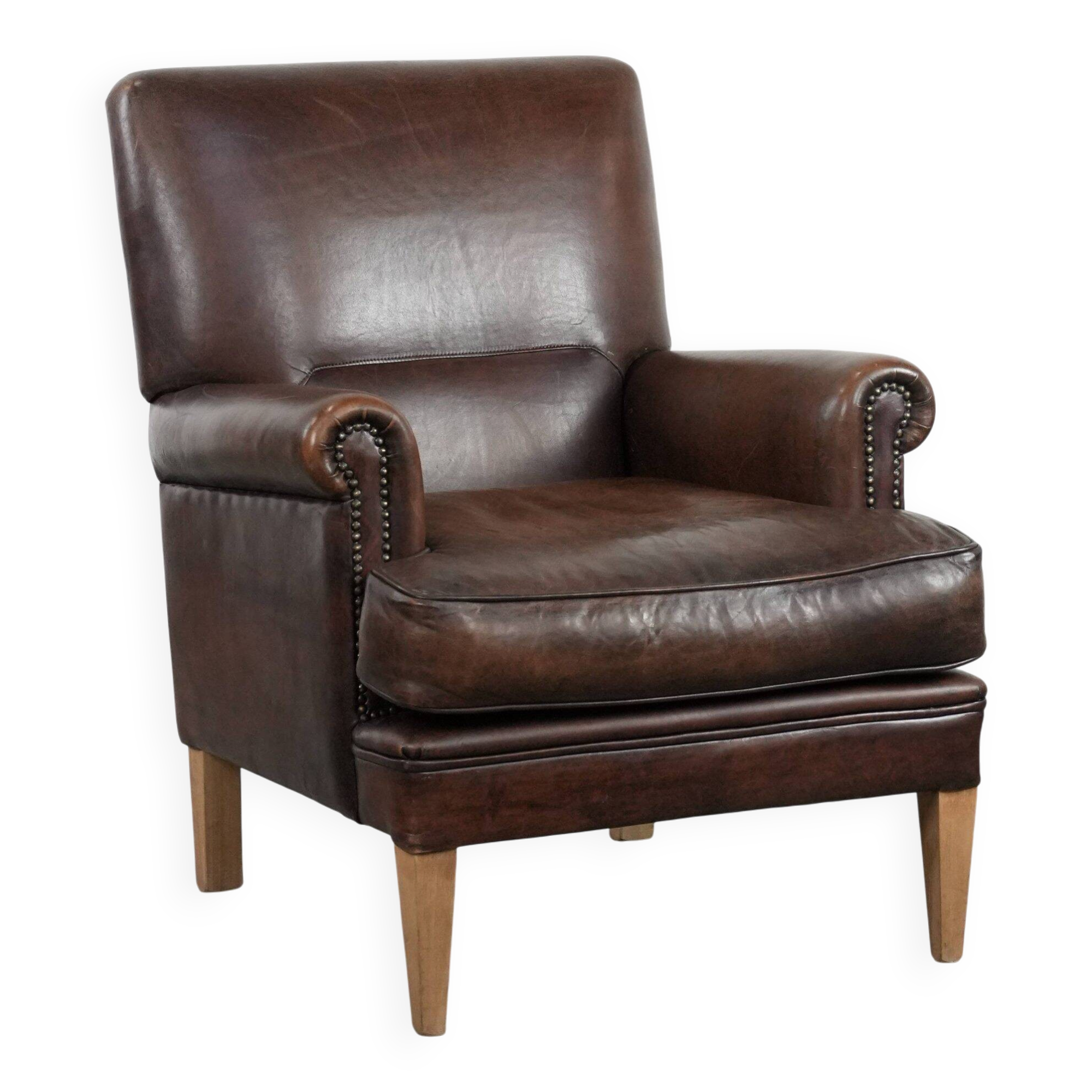 Beautiful Characterful Sheep Leather Armchair with a Deep Colour
