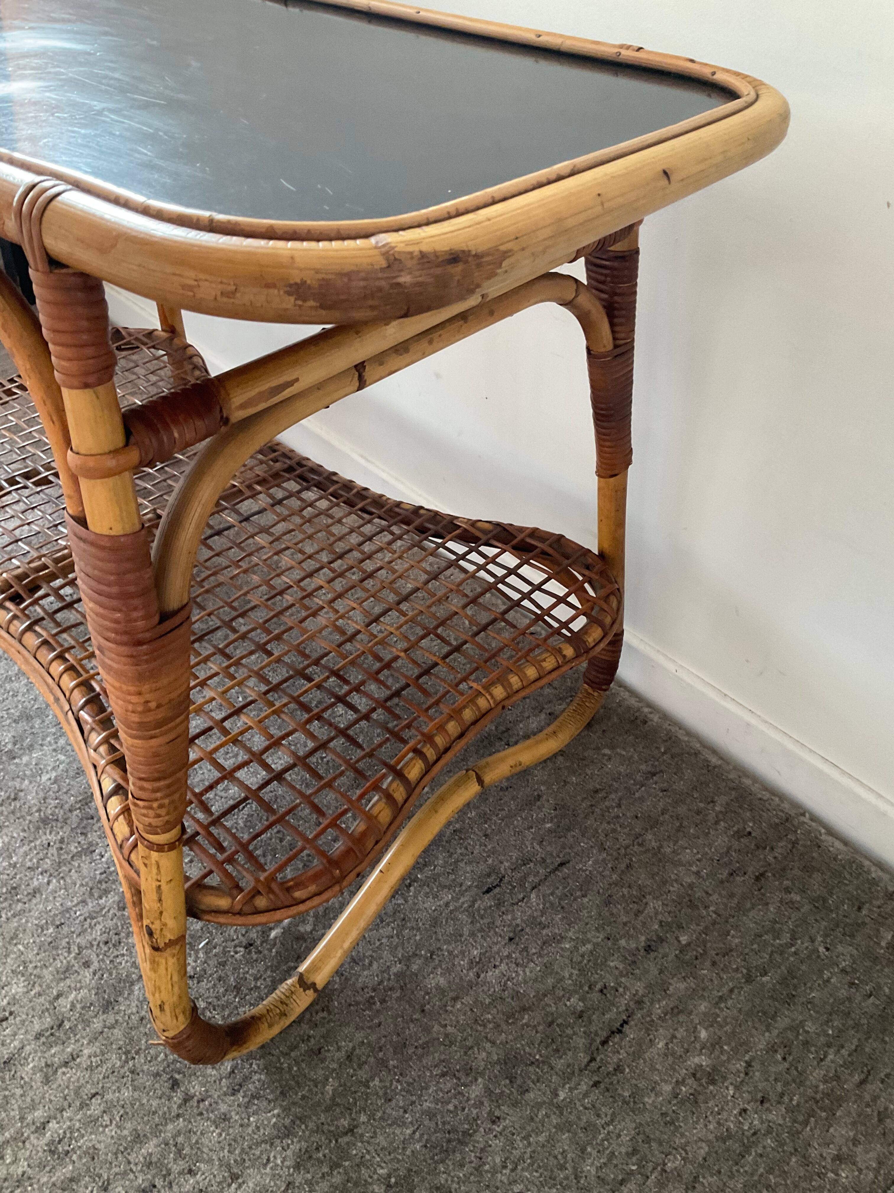 Vintage coffee table from the 50s in rattan